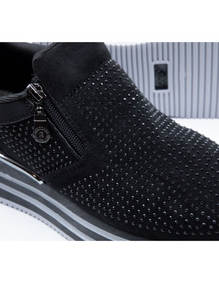 Baskets Femme Compensées Confort – Sneakers Slip-On Respirantes à Strass avec Zip Latéral, Légères Antidérapantes, Plateforme
