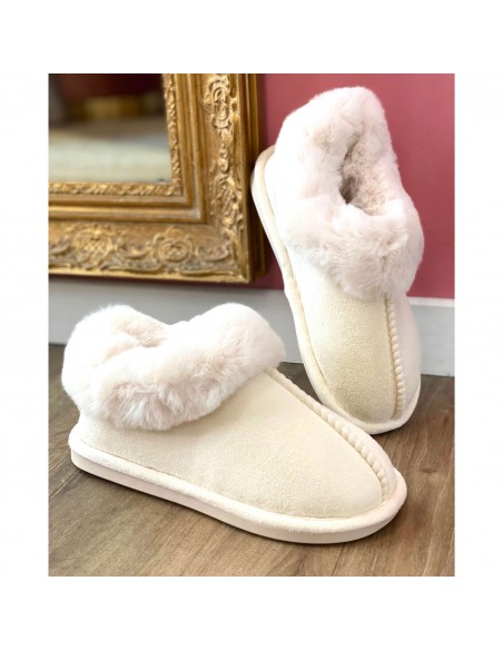 Chaussons fourrure femme chauds en suédine effet peau synthétique hiver tendance