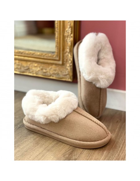 Chaussons fourrure femme chauds en suédine effet peau synthétique hiver tendance