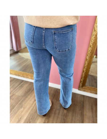 Jean Taille Haute femme Coupe évasée flare wideleg boutons dorés style rétro chic