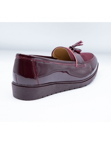 Mocassins vernis femme semelle compensée confort intérieur cuir & pampille