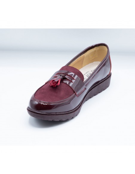 Mocassins vernis femme semelle compensée confort intérieur cuir & pampille