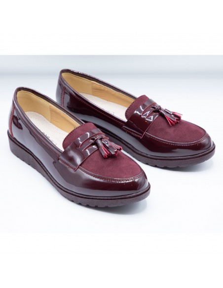 Mocassins vernis femme semelle compensée confort intérieur cuir & pampille