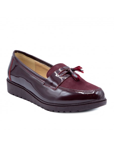 Mocassins vernis femme semelle compensée confort intérieur cuir & pampille