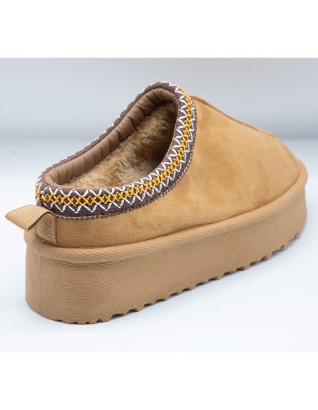 Mules Pantoufles hiver chaudes fourrées plateforme semelle épaisse en daim style scandinave