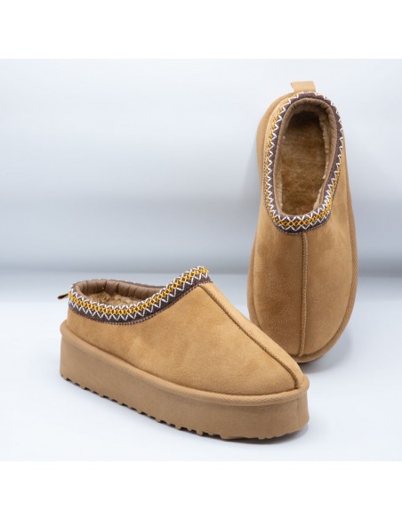Mules Pantoufles hiver chaudes fourrées plateforme semelle épaisse en daim style scandinave