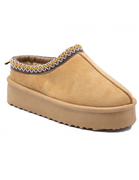 Mules Pantoufles hiver chaudes fourrées plateforme semelle épaisse en daim style scandinave