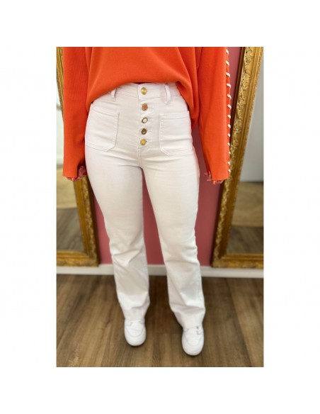 Jean Taille Haute femme Coupe évasée flare wideleg boutons dorés style rétro chic