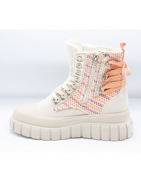 Baskets Montantes Femme Bohème Chic en suédine - Sneakers motifs tressés et semelle épaisse