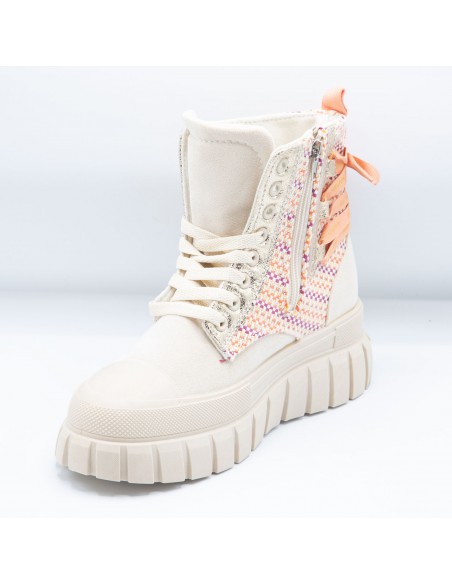 Baskets Montantes Femme Bohème Chic en suédine - Sneakers motifs tressés et semelle épaisse