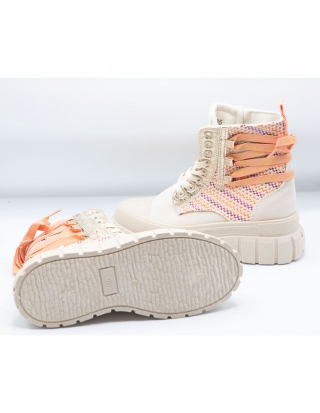 Baskets Montantes Femme Bohème Chic en suédine - Sneakers motifs tressés et semelle épaisse