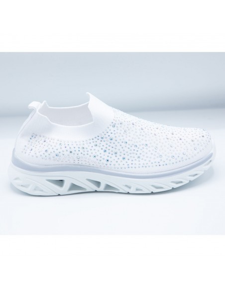 Baskets sport confort mesh élastique chaussette femme basse strass brillant sans lacet