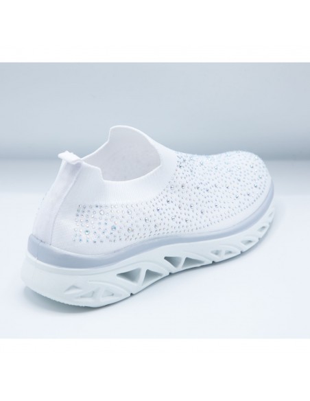 Baskets sport confort mesh élastique chaussette femme basse strass brillant sans lacet