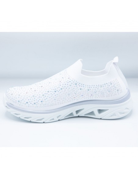 Baskets sport confort mesh élastique chaussette femme basse strass brillant sans lacet