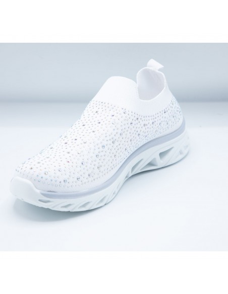 Baskets sport confort mesh élastique chaussette femme basse strass brillant sans lacet