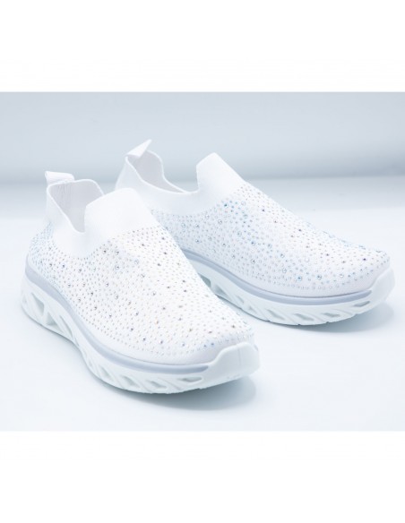 Baskets sport confort mesh élastique chaussette femme basse strass brillant sans lacet