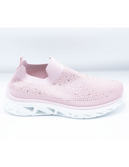 Baskets sport confort mesh élastique chaussette femme basse strass brillant sans lacet