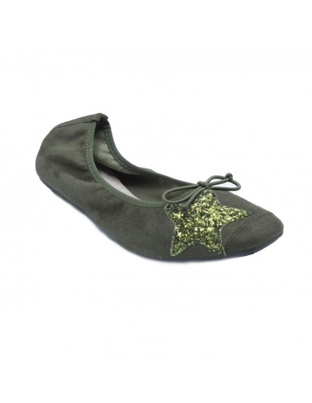 Ballerines Femme en Daim avec Semelle Intérieure Cuir motif Etoile Pailletée