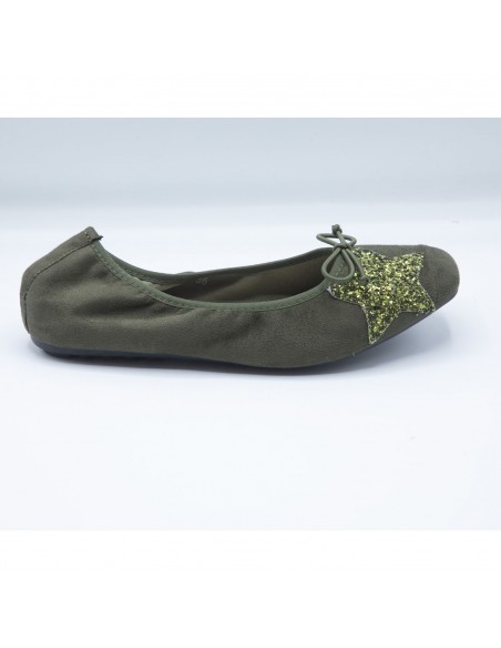 Ballerines Femme en Daim avec Semelle Intérieure Cuir motif Etoile Pailletée