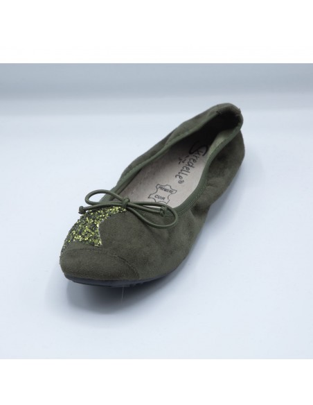 Ballerines Femme en Daim avec Semelle Intérieure Cuir motif Etoile Pailletée