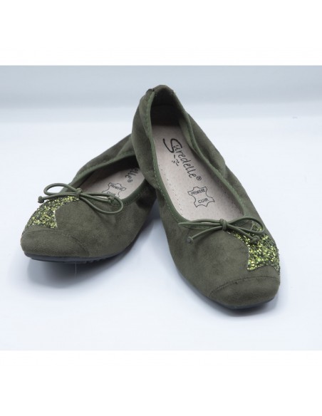 Ballerines Femme en Daim avec Semelle Intérieure Cuir motif Etoile Pailletée