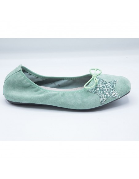 Ballerines Femme en Daim avec Semelle Intérieure Cuir motif Etoile Pailletée