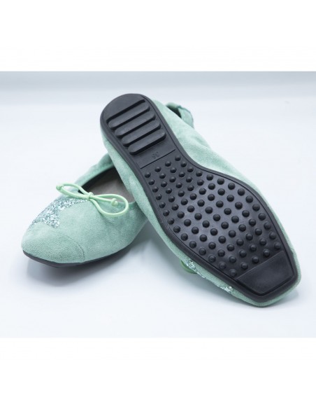 Ballerines Femme en Daim avec Semelle Intérieure Cuir motif Etoile Pailletée