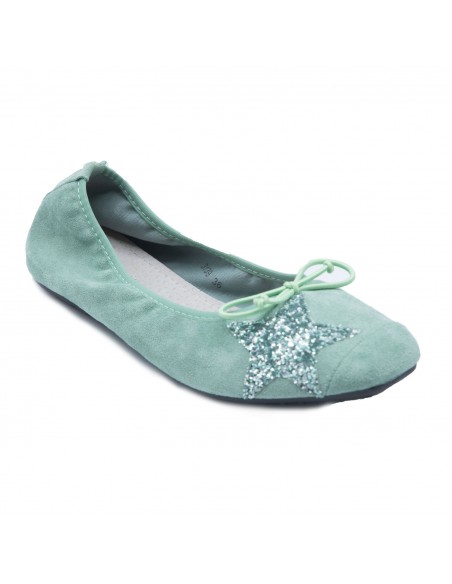 Ballerines Femme en Daim avec Semelle Intérieure Cuir motif Etoile Pailletée