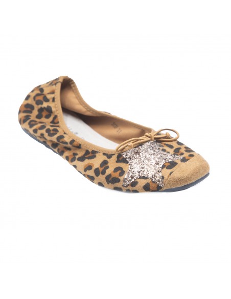 Ballerines Femme en Daim avec Semelle Intérieure Cuir motif Etoile Pailletée