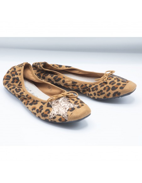 Ballerines Femme en Daim avec Semelle Intérieure Cuir motif Etoile Pailletée