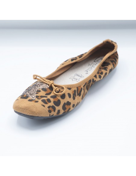 Ballerines Femme en Daim avec Semelle Intérieure Cuir motif Etoile Pailletée