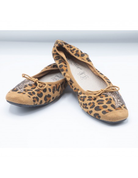 Ballerines Femme en Daim avec Semelle Intérieure Cuir motif Etoile Pailletée