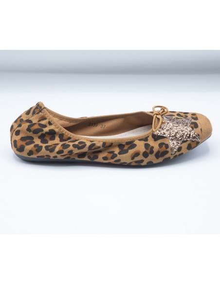 Ballerines Femme en Daim avec Semelle Intérieure Cuir motif Etoile Pailletée