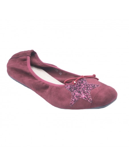 Ballerines Femme en Daim avec Semelle Intérieure Cuir motif Etoile Pailletée
