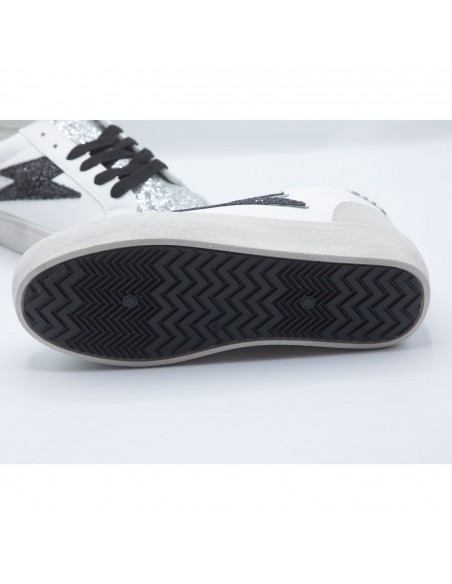 Baskets Femme Mode - Sneakers Blanches Paillettes et éclair doré