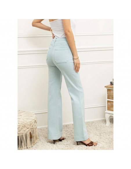 Jean Taille Haute femme Coupe évasée flare wideleg boutons dorés style rétro chic