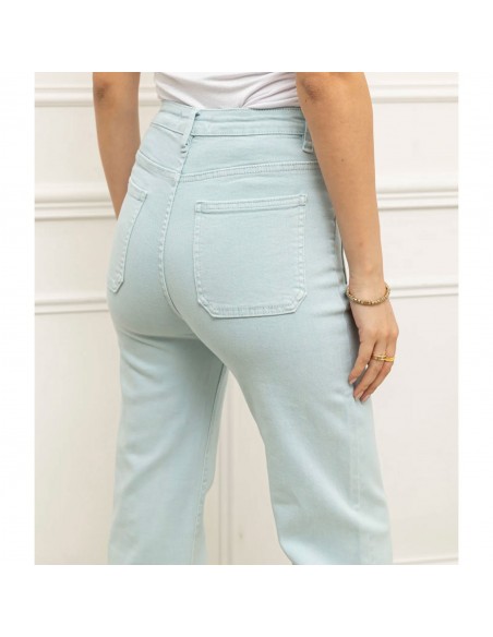 Jean Taille Haute femme Coupe évasée flare wideleg boutons dorés style rétro chic