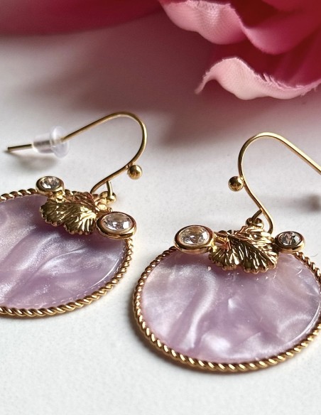 Boucles d'oreilles pendantes femme nacrées & dorées acier inoxydable