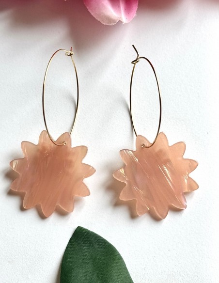 Boucles d'oreilles créoles fleur nacré en acier inoxydable