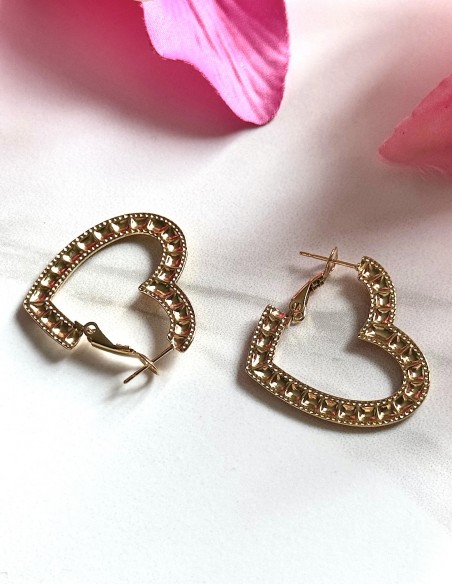 Boucles d'oreilles cœur dorées en acier inoxydable