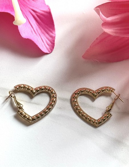 Boucles d'oreilles cœur dorées en acier inoxydable