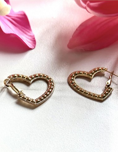 Boucles d'oreilles cœur dorées en...