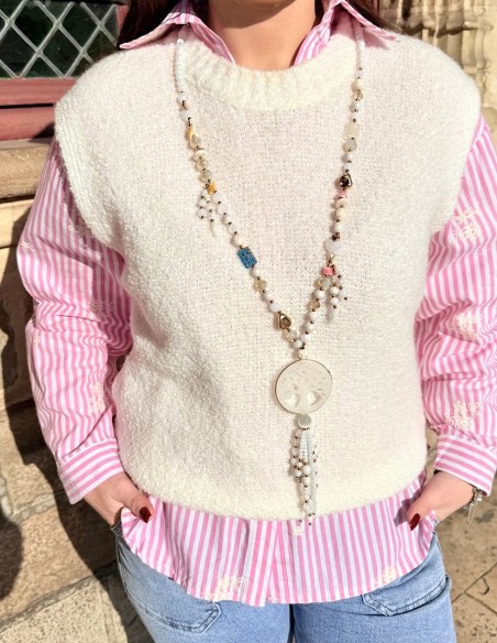 Pull sans manche doux en bouclette moumoute couleurs pastelles