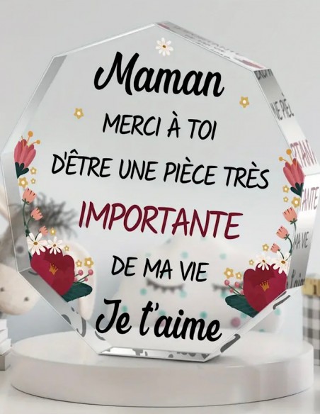 Cadeau fête des mères bloc décoratif en acrylique gravé message d'amour