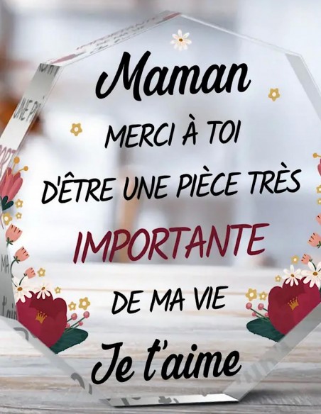 Cadeau fête des mères bloc décoratif en acrylique gravé message d'amour