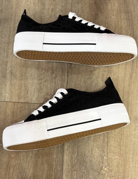 Baskets femme plateformes dentelle et sequins - Sneakers mode ultra tendance