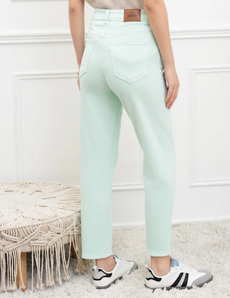Jean Mom fit femme taille haute pastel vert d'eau stretch tendance