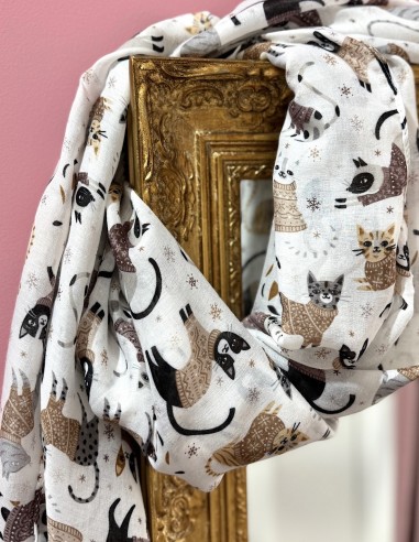 Grand foulard femme doux motif chats...