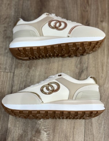 Baskets femme chic beige et doré...