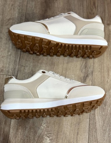Baskets femme chic beige et doré...